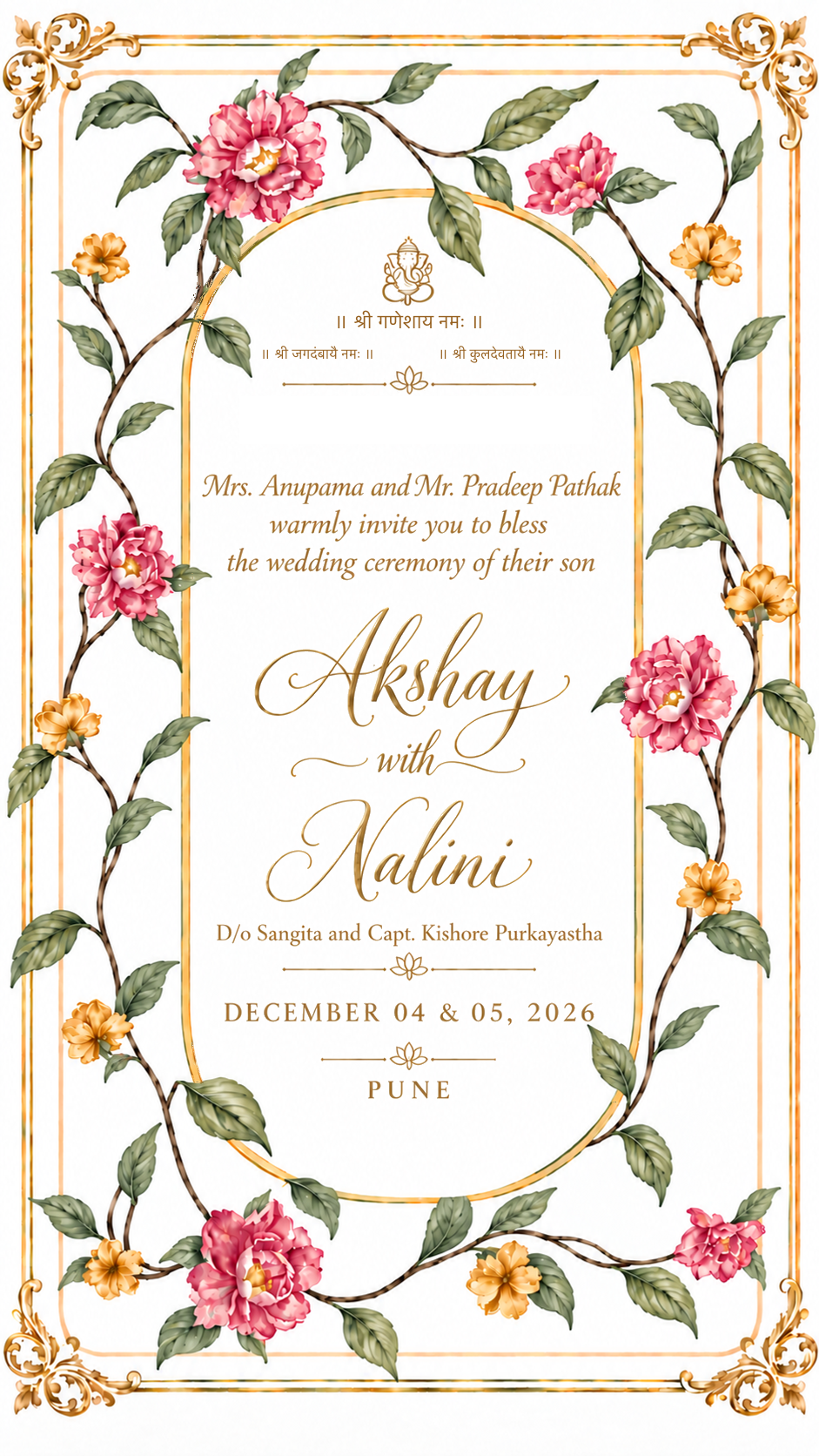 Akshay and Nalini wedding invitation cover